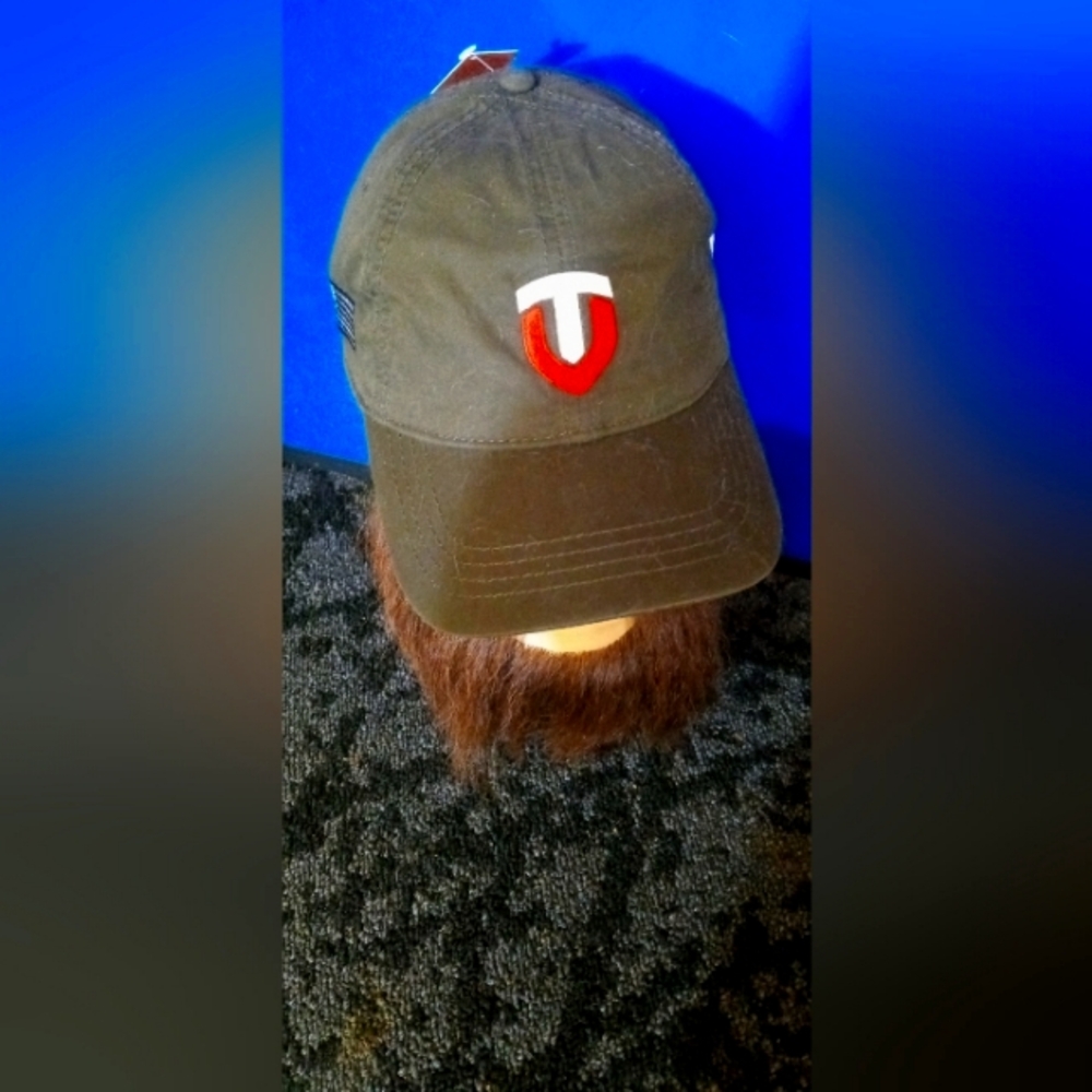 Unbranded Olive Green Baseball Cap with Red & White Shield Patch